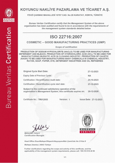 ISO 22716:2007 Koyuncu Kimya - Klor Alkali Üretim Tesisi
